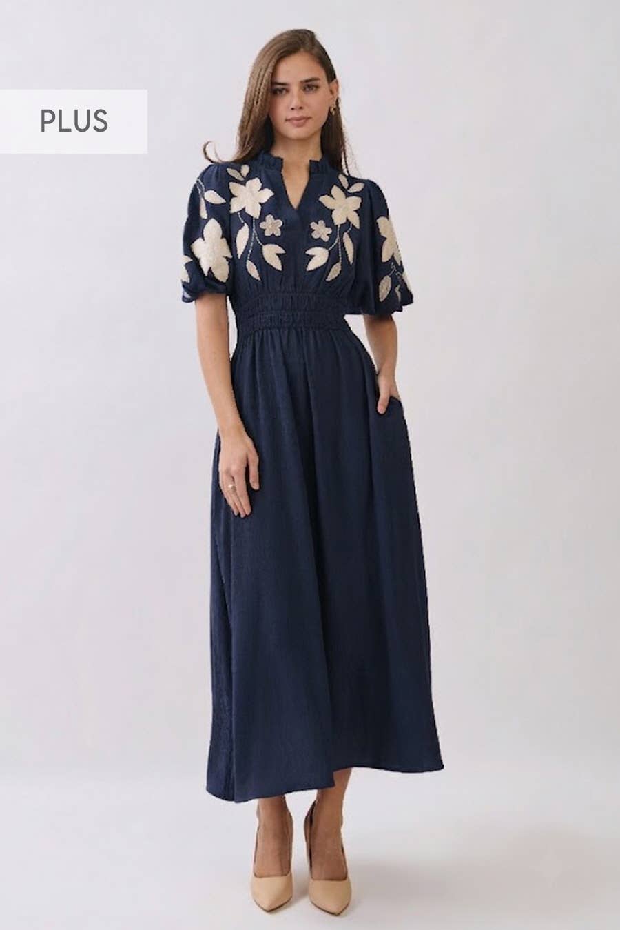 Plus Embroidered Midi Dress
