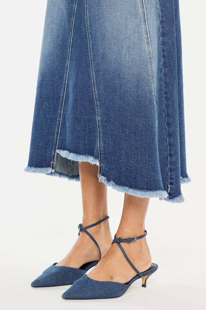 Stone Wash Mid Length Skirt - Kan Can