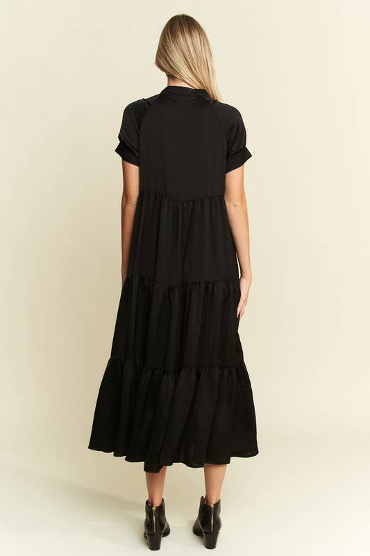 Black Polyester Button-Down Dress