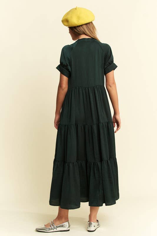 Black Polyester Button-Down Dress