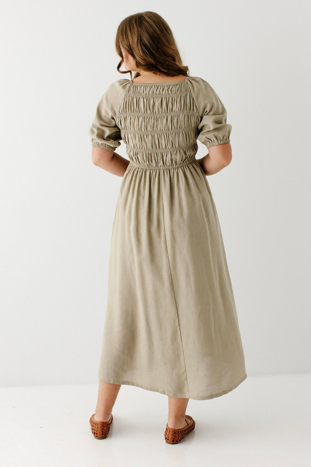 Willow Fall Square Neck Smocked Bodice Midi Dress