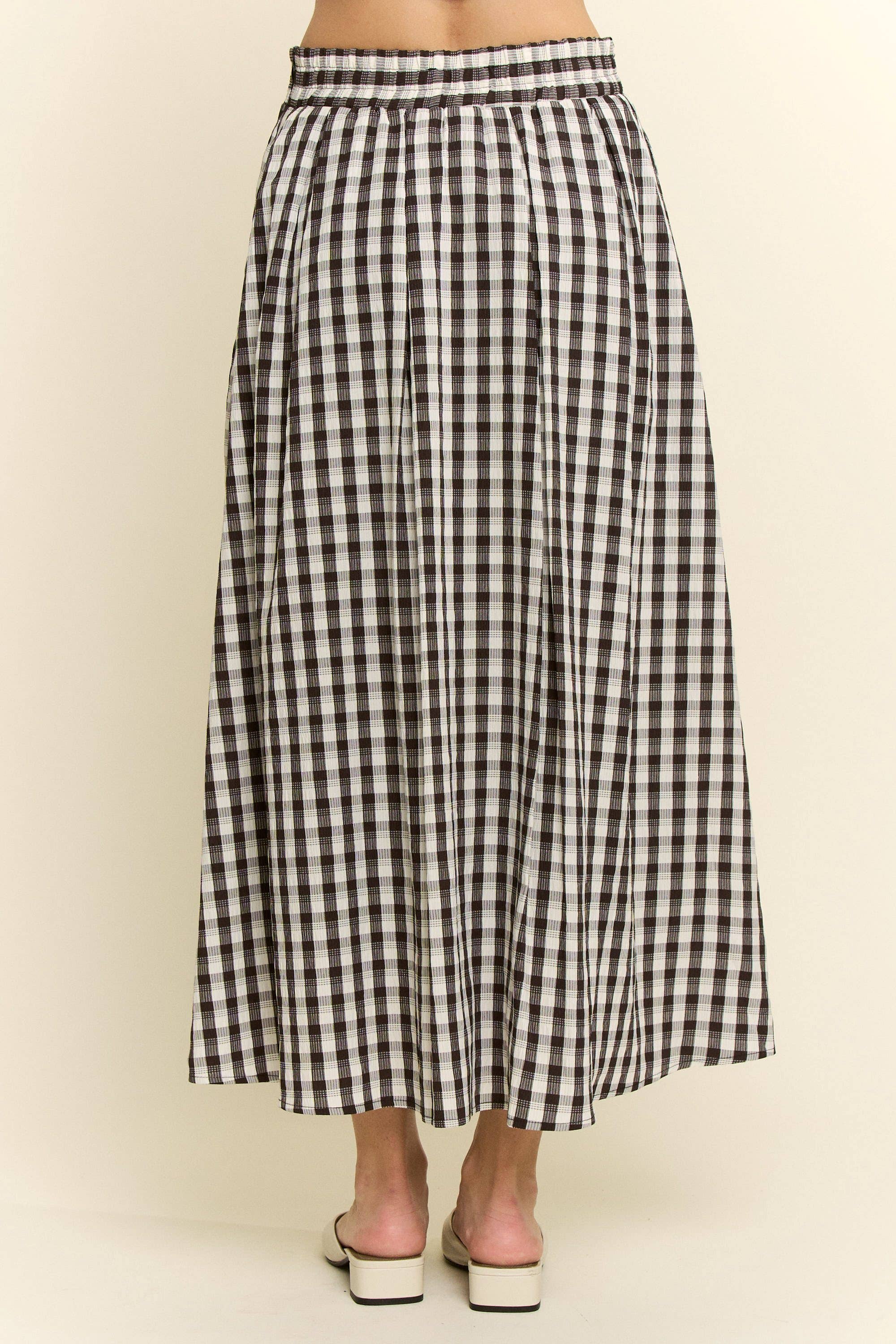 Black Gingham Pleated Skirt