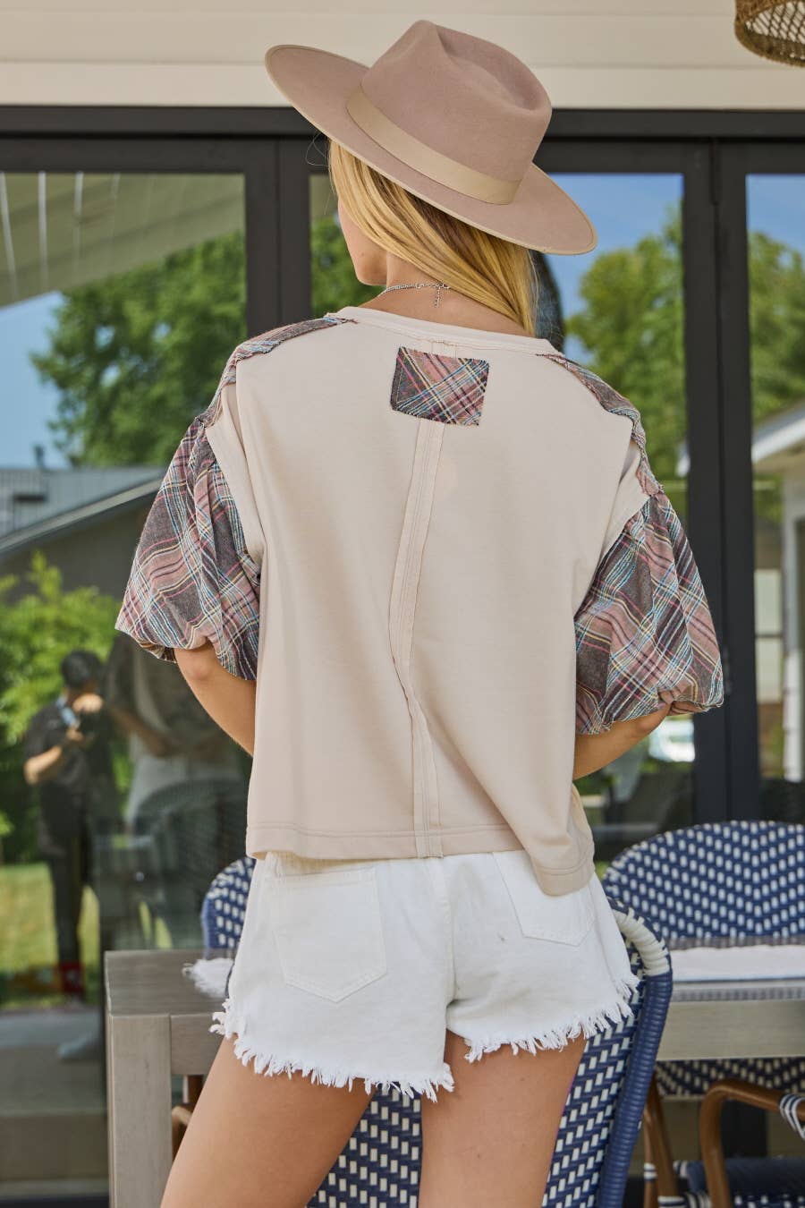 Plus Print Mixed Fabric French Terry Top