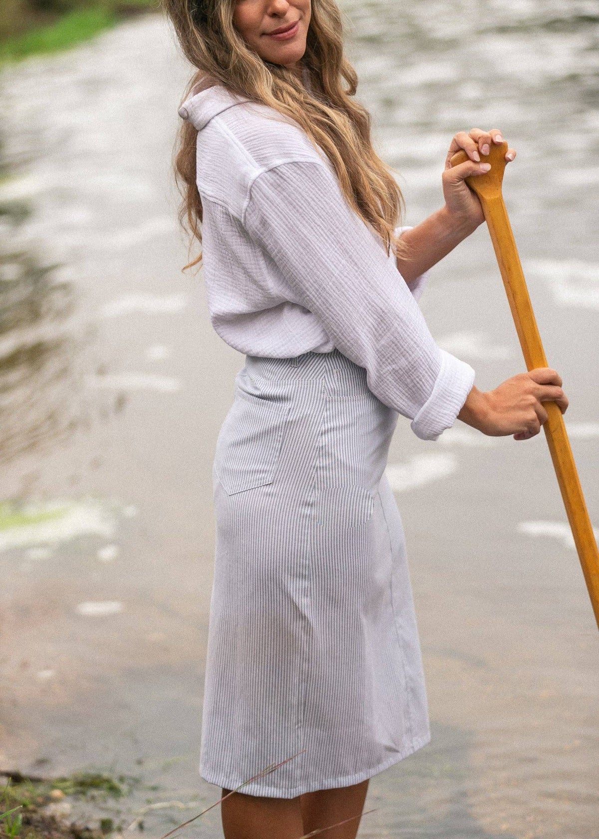 Bay Striped Midi Skirt