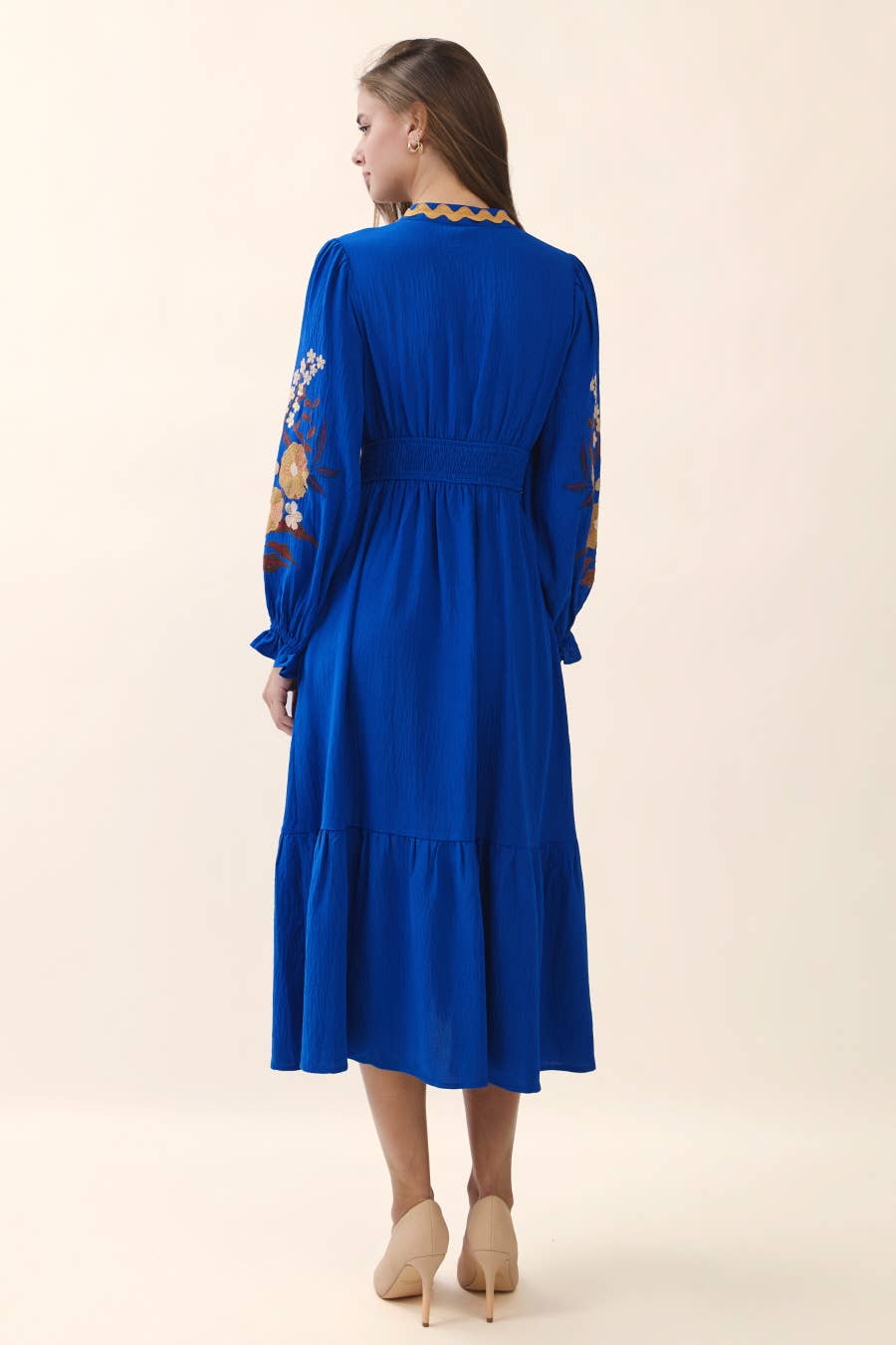 Embroidered Tiered Midi Dress