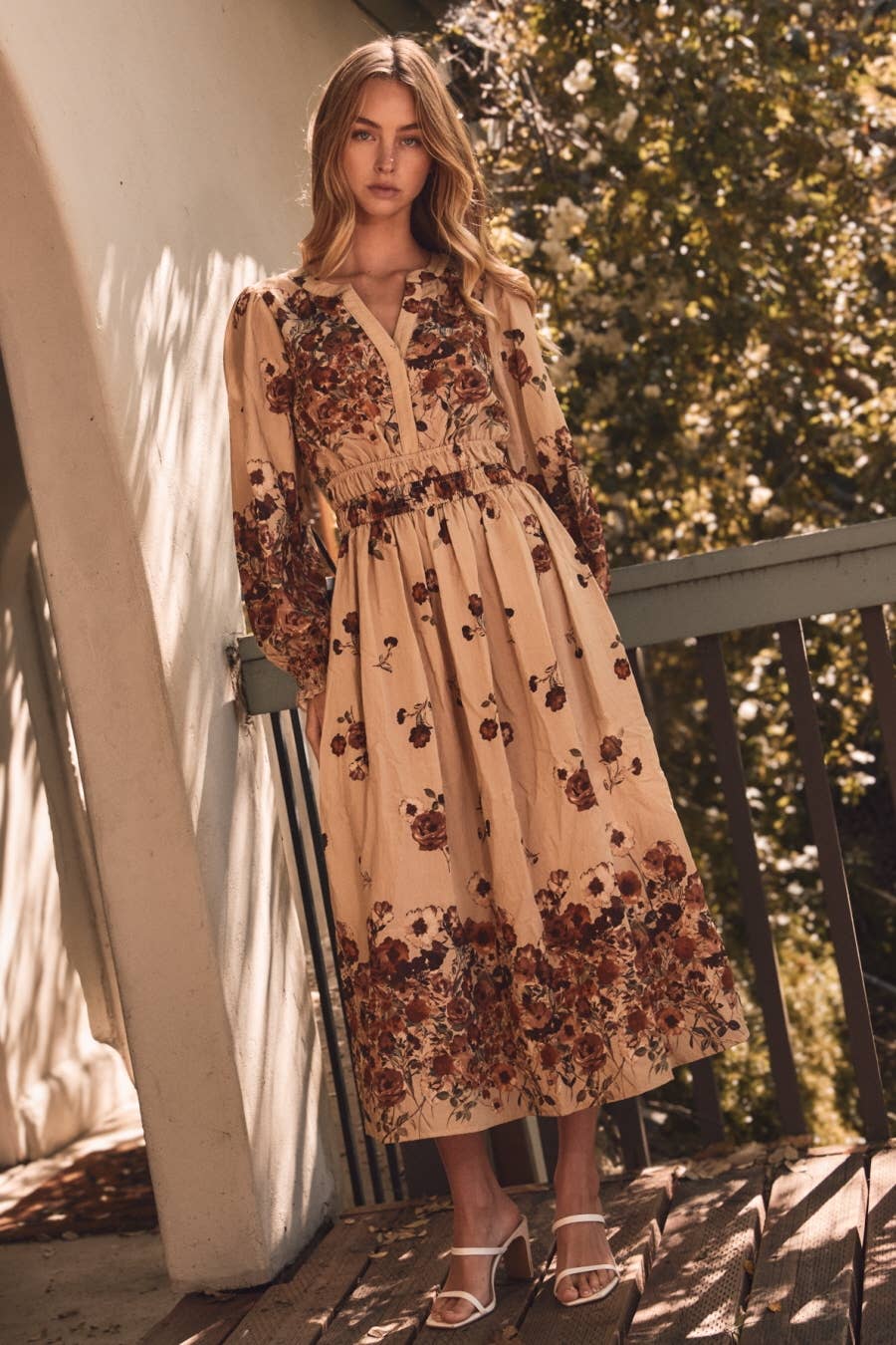 Plus Floral Border Printed Midi Dress