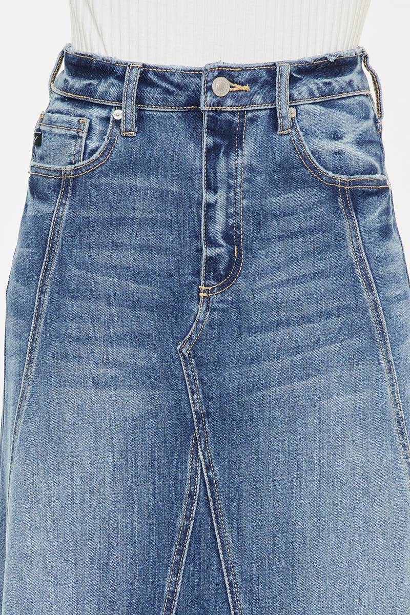 Stone Wash Mid Length Skirt - Kan Can