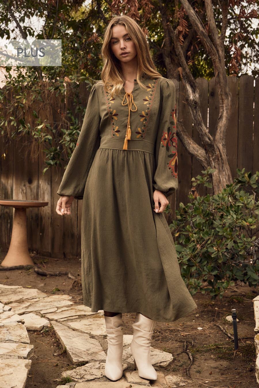 Plus Embroidered Midi Dress