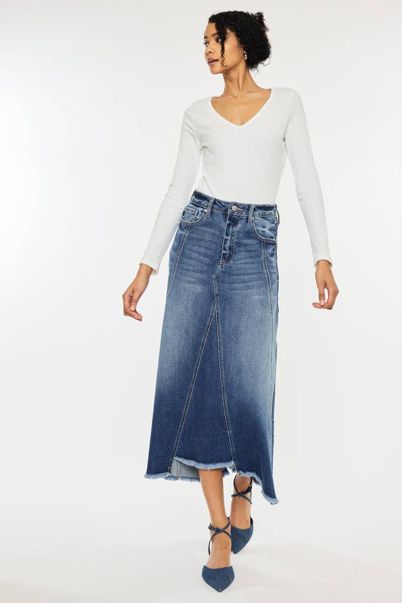 Stone Wash Mid Length Skirt - Kan Can