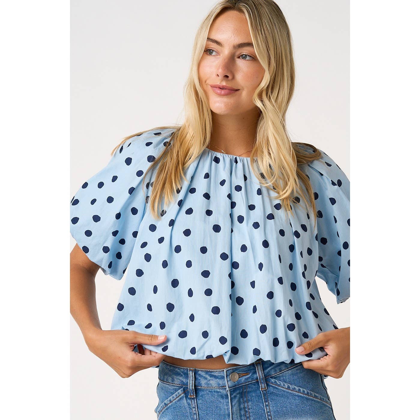White/Black Polka Dotted Bubble Blouse