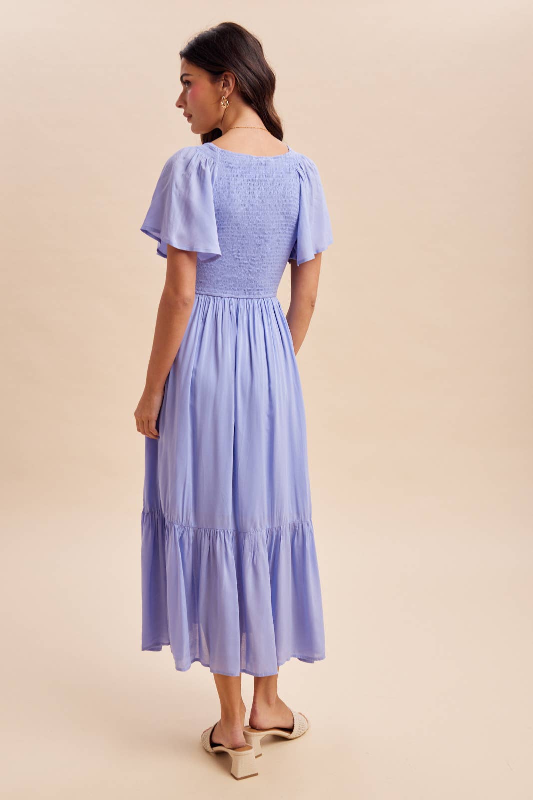 Blue Aura Modal Smocked Dress with Flowy Sleeves