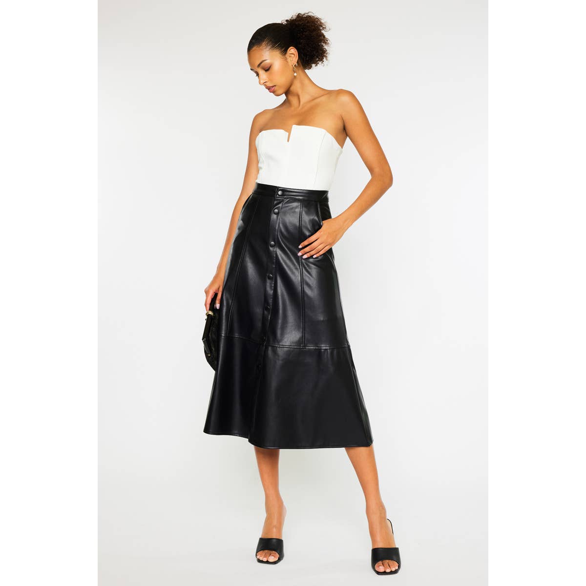 Black PU Leather High Wash Skirt - Kan Can