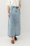 Brooklyn Stretch Denim Maxi Skirt in Vintage Wash
