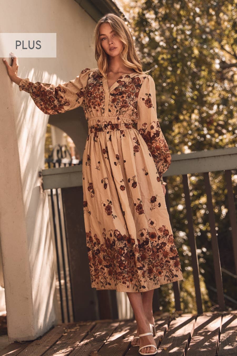 Plus Floral Border Printed Midi Dress