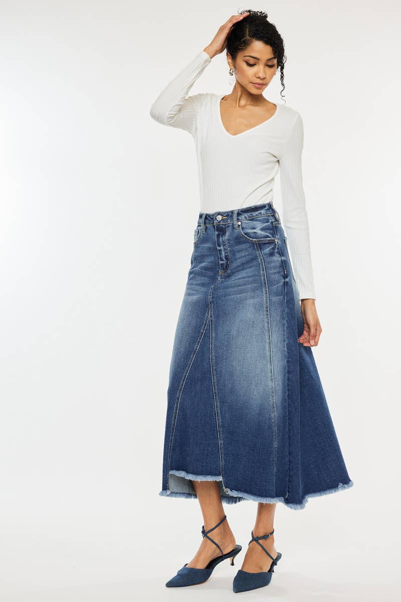 Stone Wash Mid Length Skirt - Kan Can
