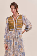 Mustard/Blue Quilted Vest Midi Length Dress