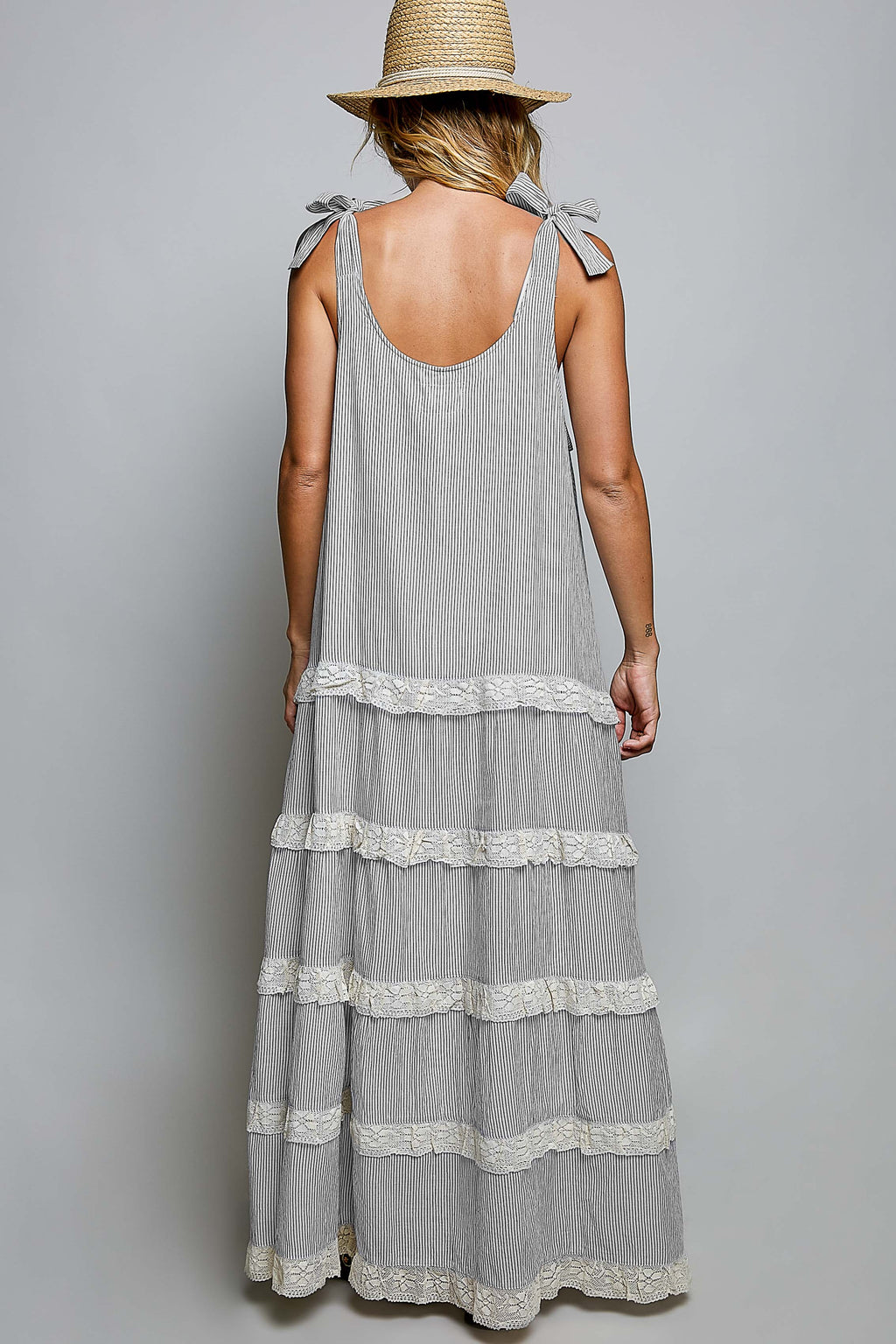 Ivory/Black Striped Tie Top Maxi Dress