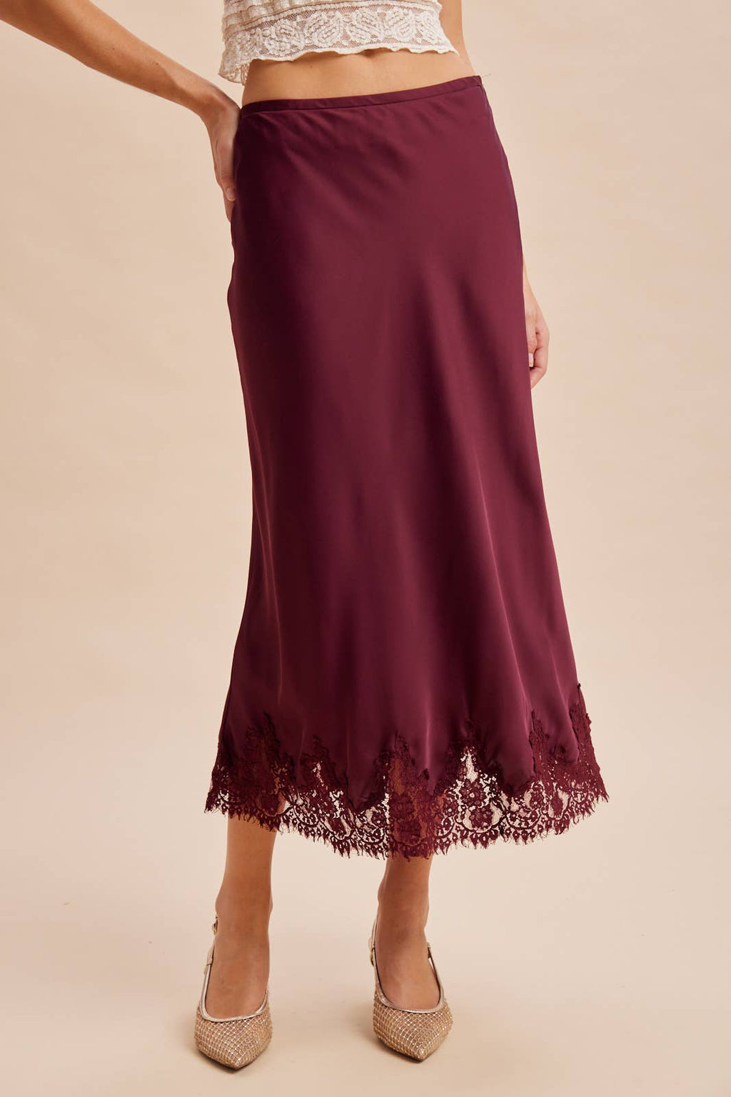 SATIN LACE TRIM SKIRT
