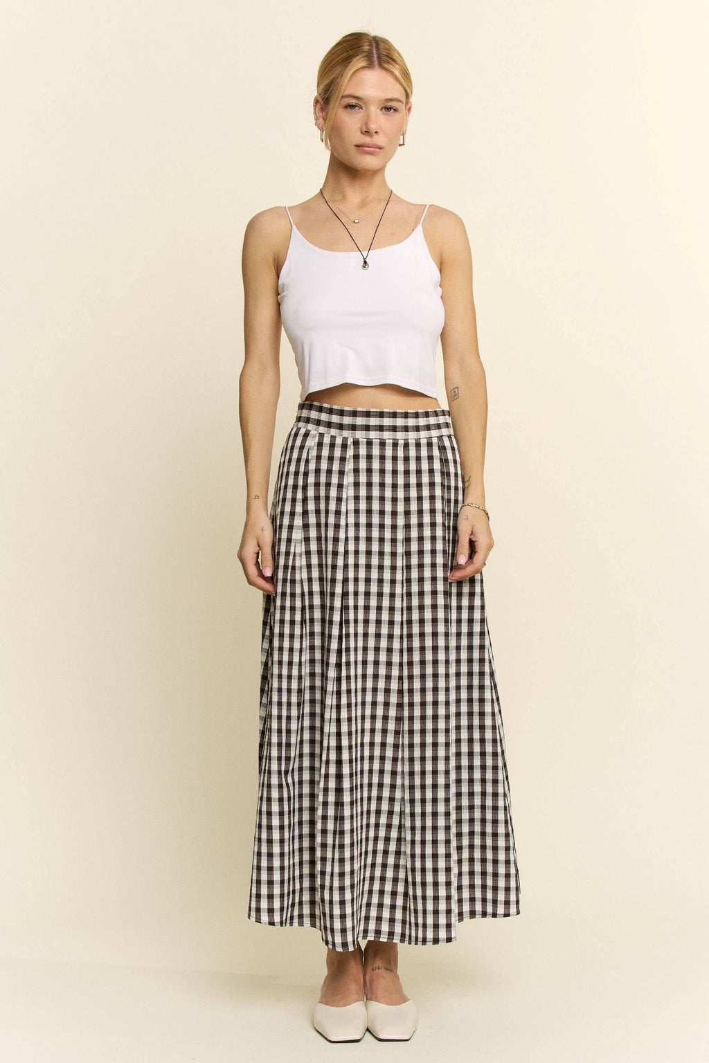 Black Gingham Pleated Skirt