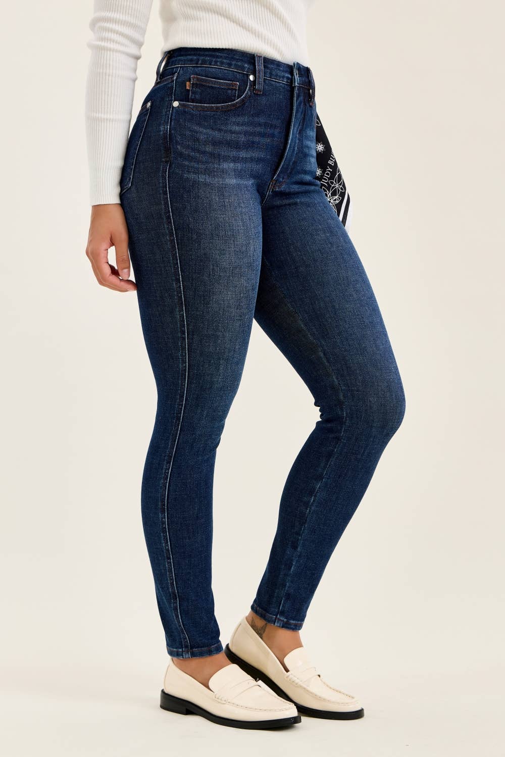 High Waist Dark Wash Bandana Skinny Jeans - Judy Blue