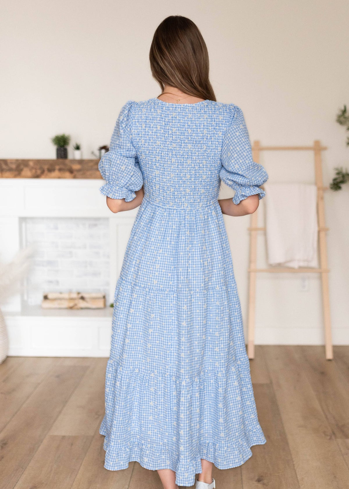 Mikayla Blue Gingham Floral Dress