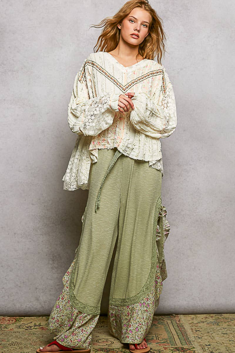 Bohemian Lace Outseam Balloon Sleeve Top