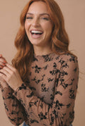 Plus Velvet Flocking Floral Mesh Top