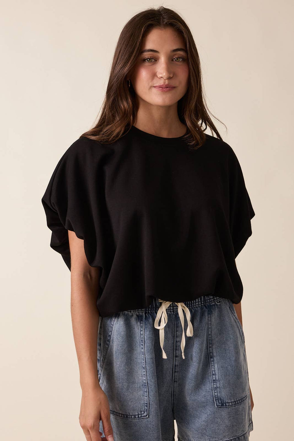 Black Bubble Hem Top