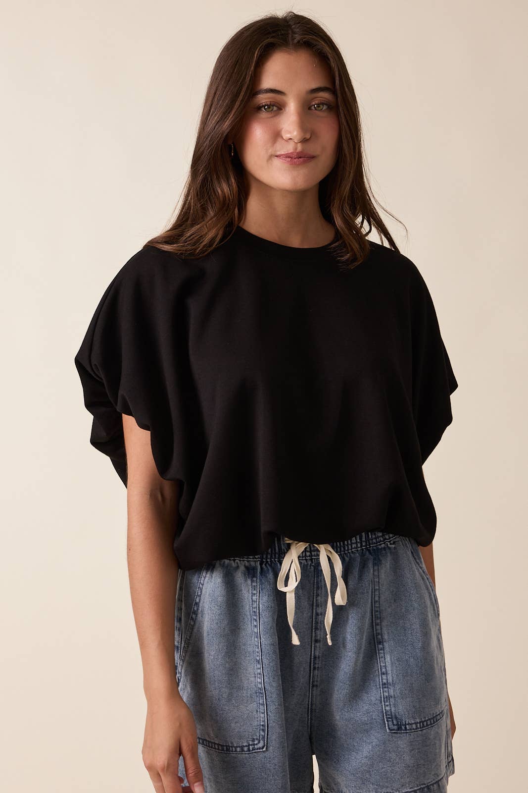 Black Bubble Hem Top