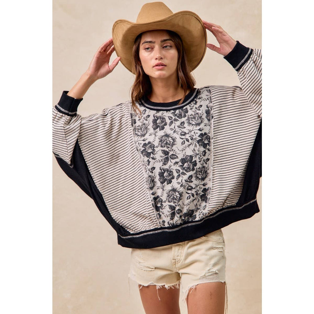 ROSE TWILL AND STRIPE MIX AND MATCH TOP