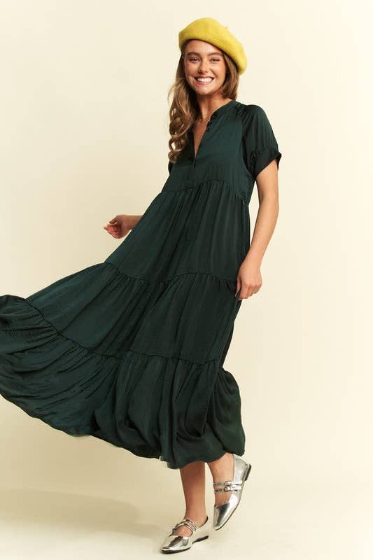 Black Polyester Button-Down Dress