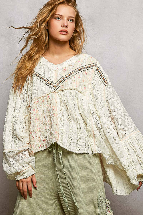 Bohemian Lace Outseam Balloon Sleeve Top