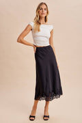 SATIN LACE TRIM SKIRT