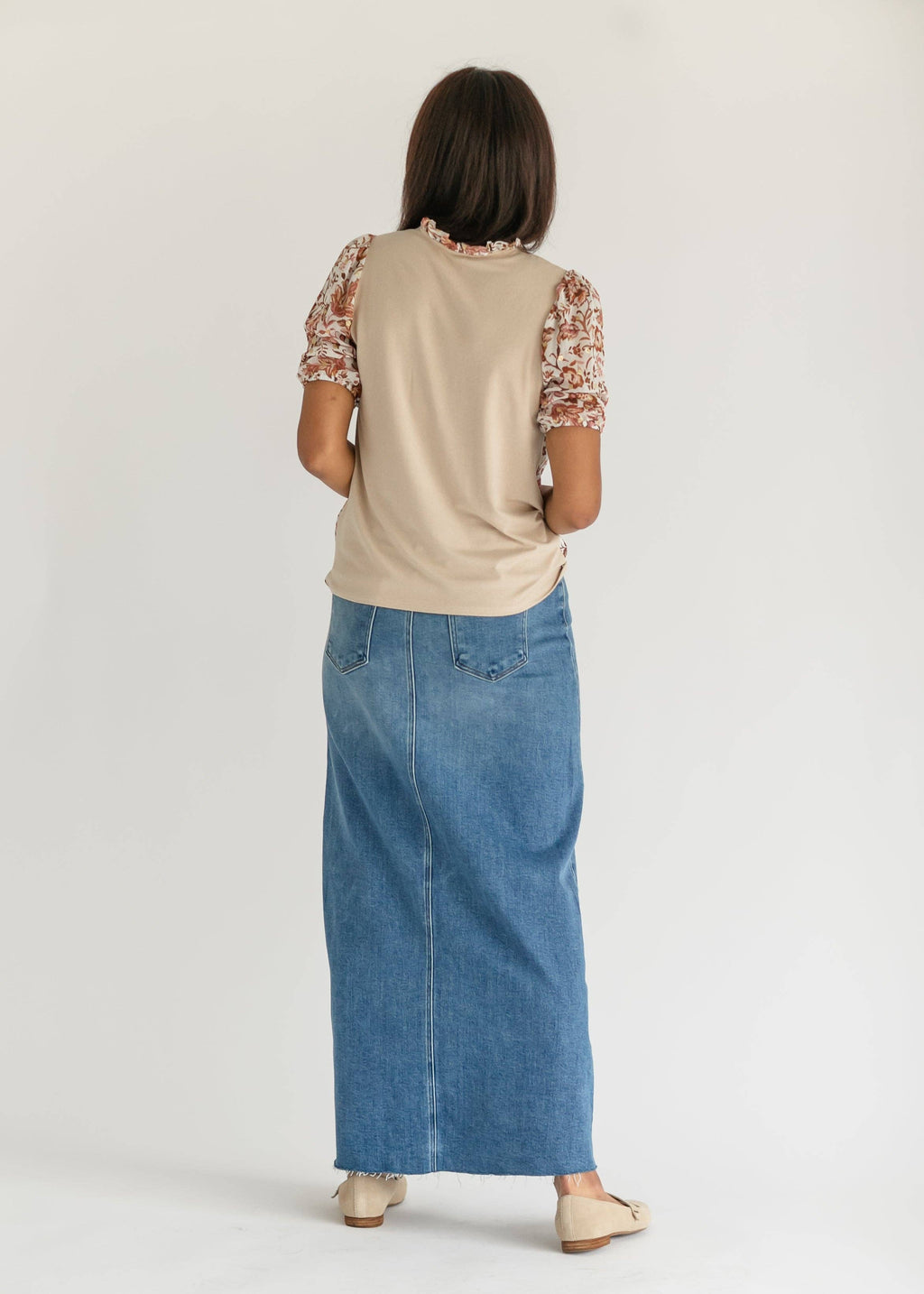 Lee A-Line Raw Hem Maxi Denim Skirt