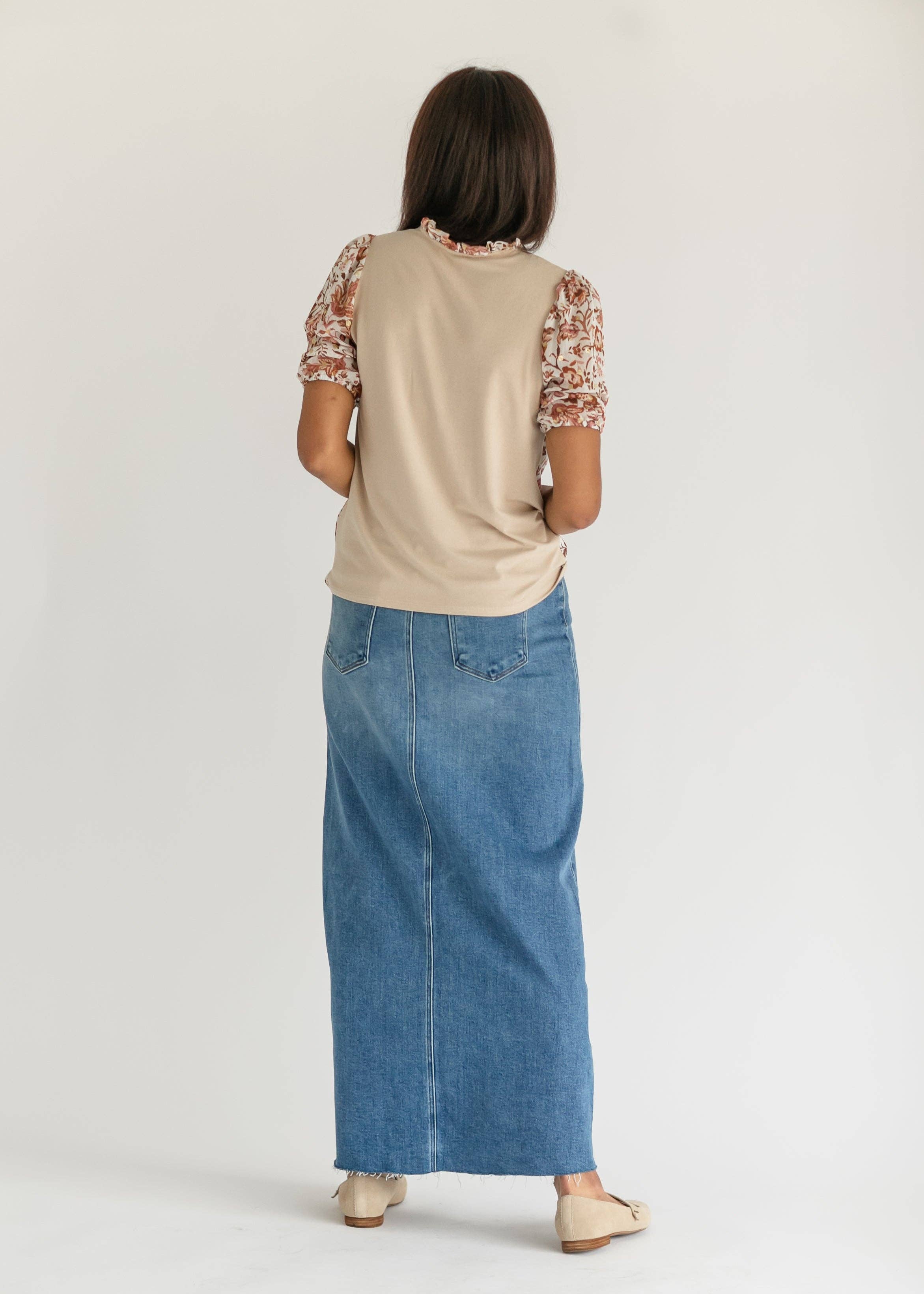 Lee A-Line Raw Hem Maxi Denim Skirt