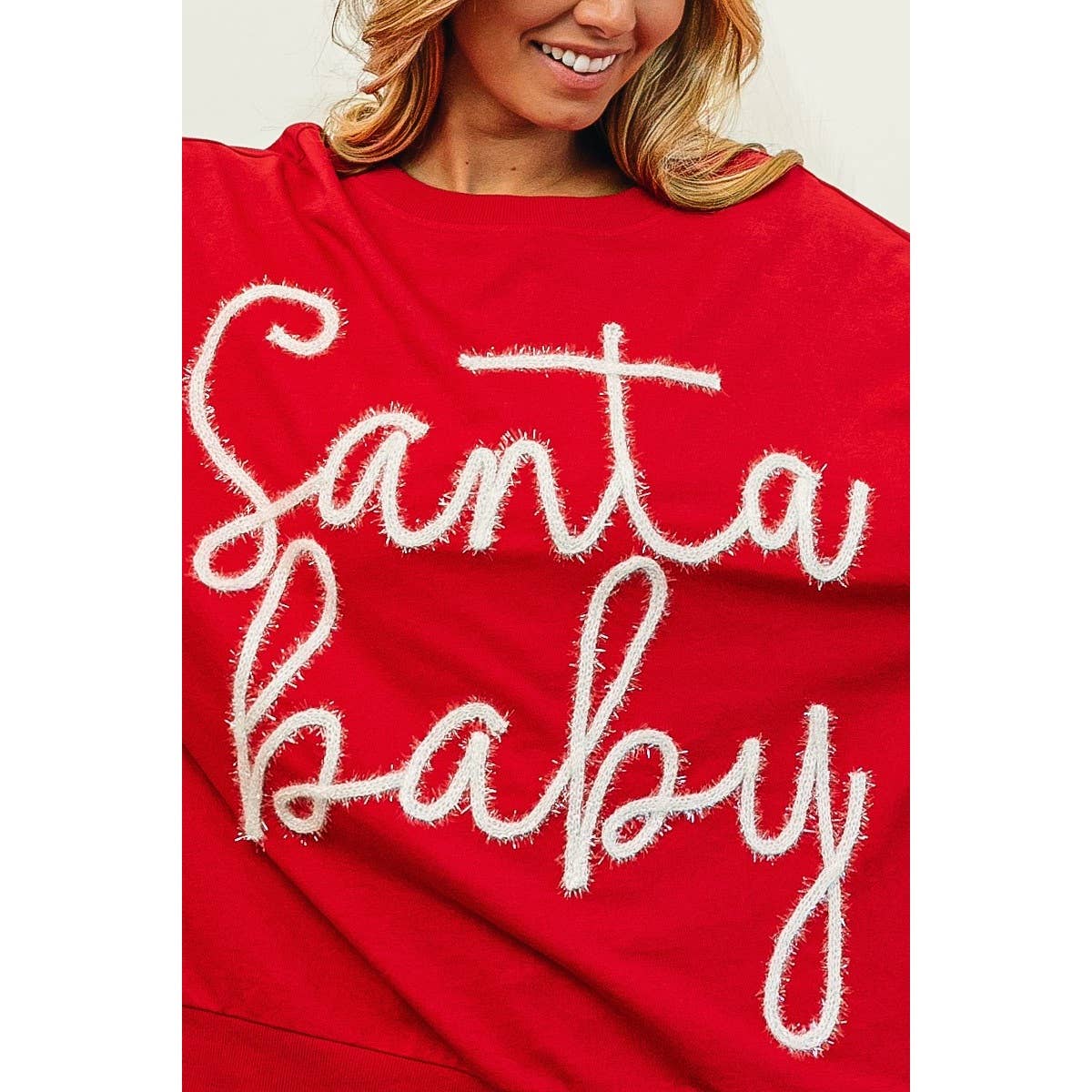TINSEL SANTA BABY LETTERING CHRISTMAS SWEATSHIRT