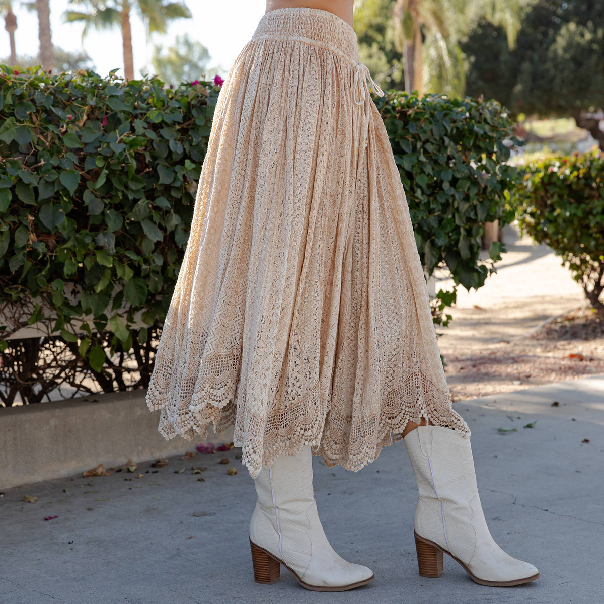 Shirred Elastic Waist Denim Skirt