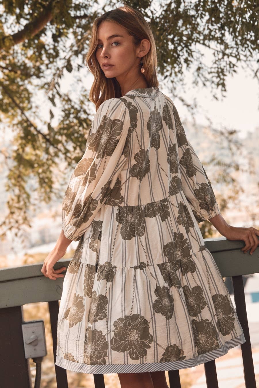 Plus Botanical Printed Pintuck Dress