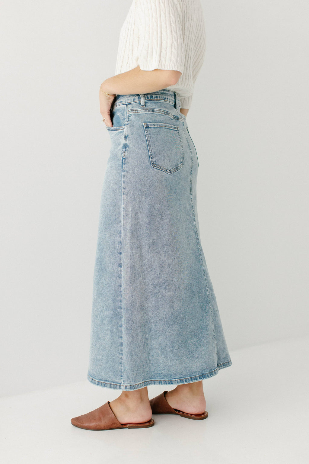 Brooklyn Stretch Denim Maxi Skirt in Vintage Wash