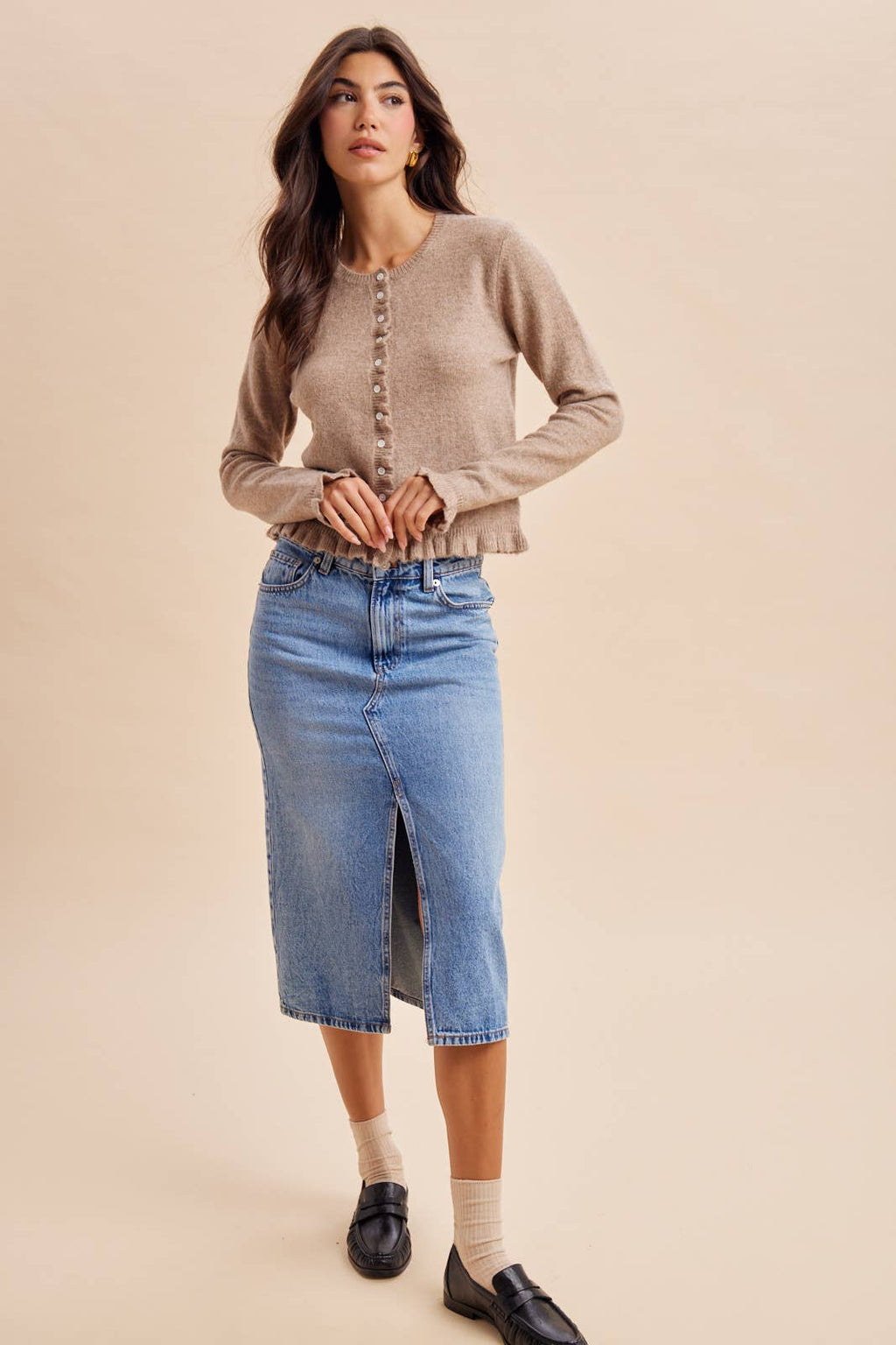 RUFFLED KNITTED CARDIGAN