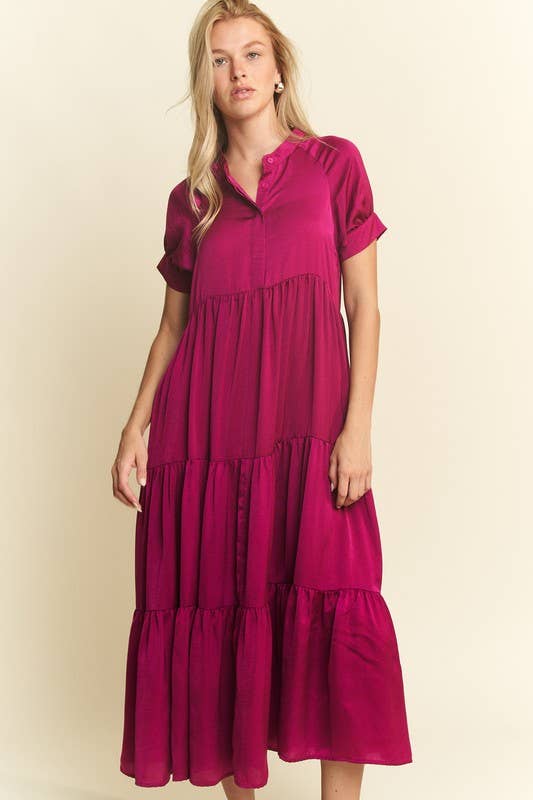 Black Polyester Button-Down Dress