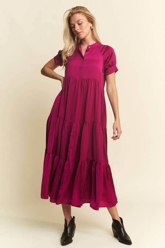 Black Polyester Button-Down Dress