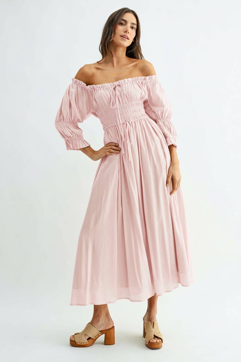Navy Off or On Shoulder Pleated Maxi Dress