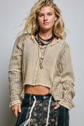 Taupe Hi Lo Cut Raw Hem Knit Top
