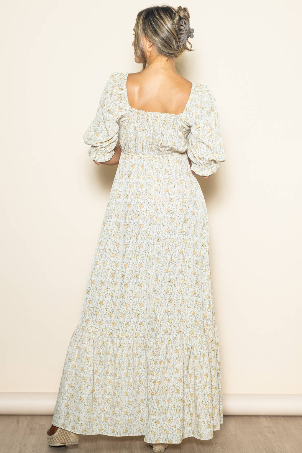 Flowy Babydoll Empire Wide Flare Floral Maxi Dress w Pockets