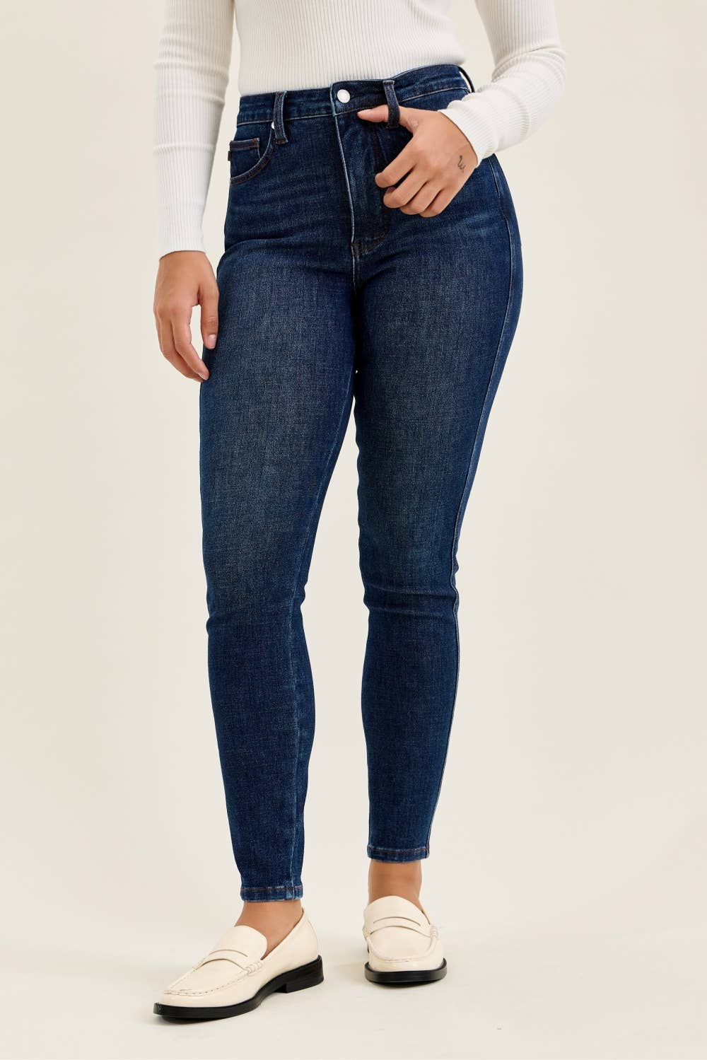 High Waist Dark Wash Bandana Skinny Jeans - Judy Blue