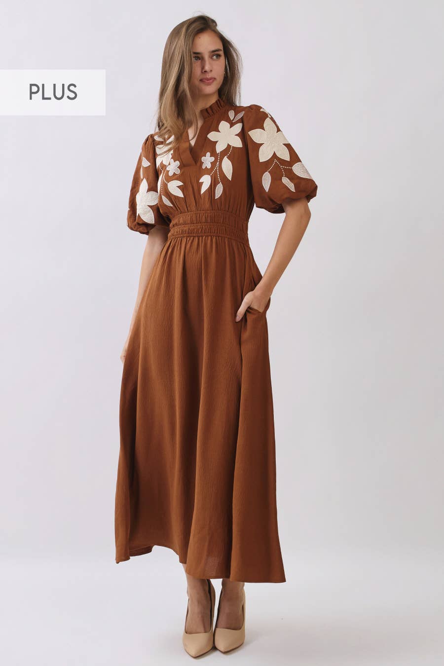 Plus Embroidered Midi Dress
