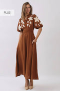 Plus Embroidered Midi Dress