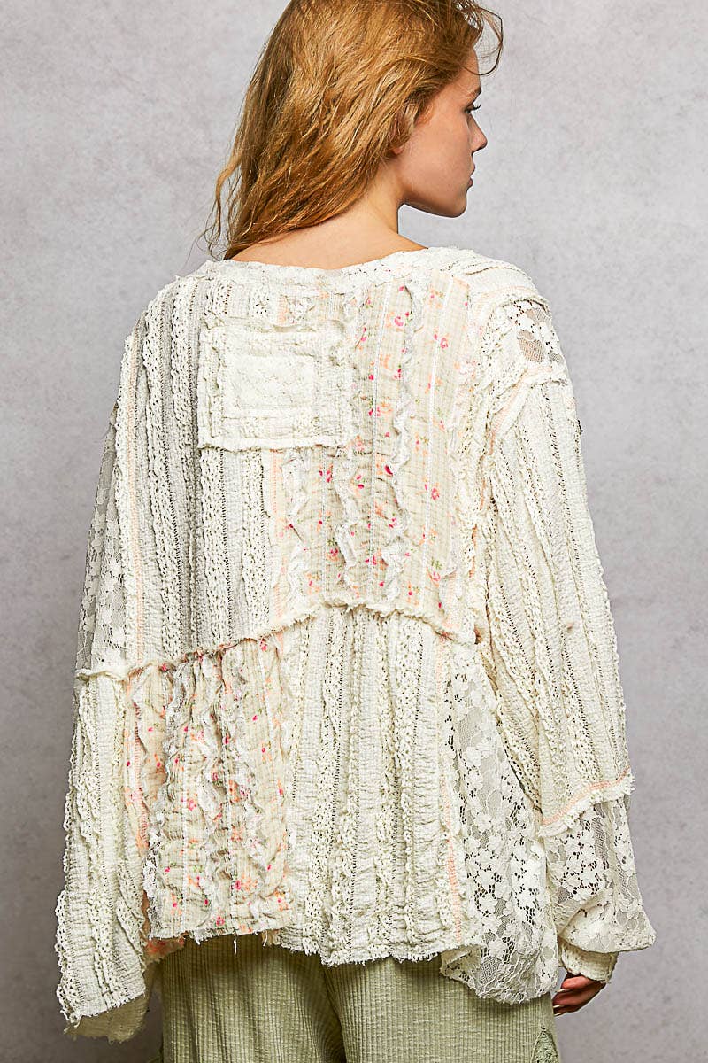 Bohemian Lace Outseam Balloon Sleeve Top