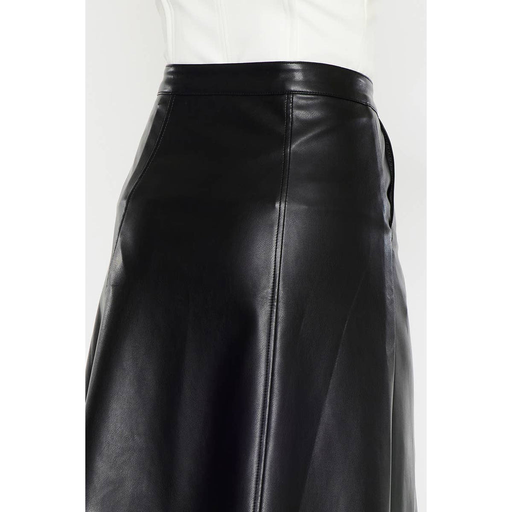 Black PU Leather High Wash Skirt - Kan Can